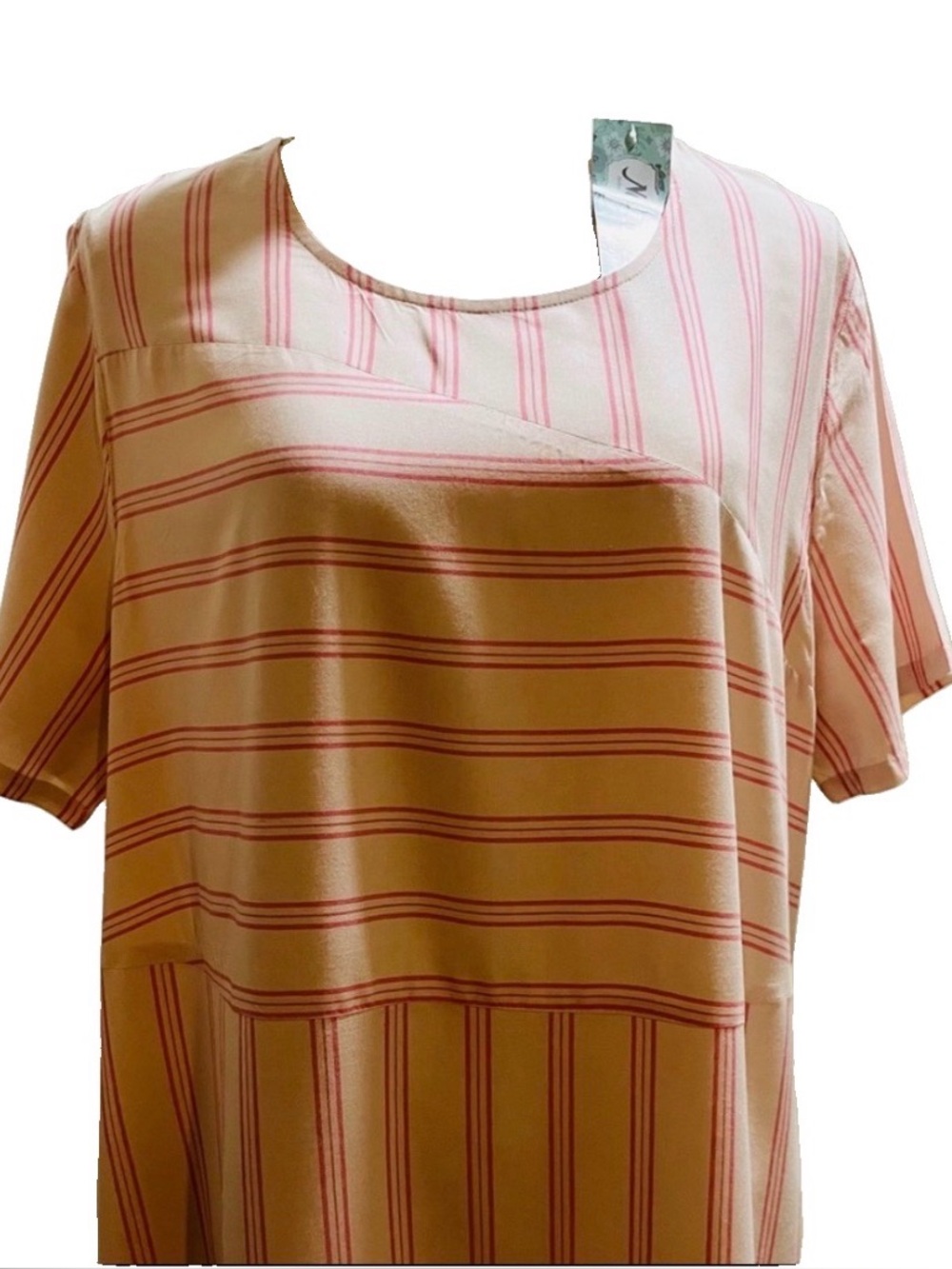 Vintage NWT National Since 1952 Asymmetrical Two Tone Striped Pink Dress Sz Lg